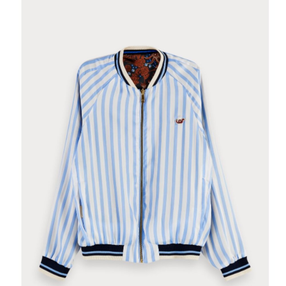 Scotch & Soda Printed Striped Floral Reversible Bomber Jacket Full Zip Size L